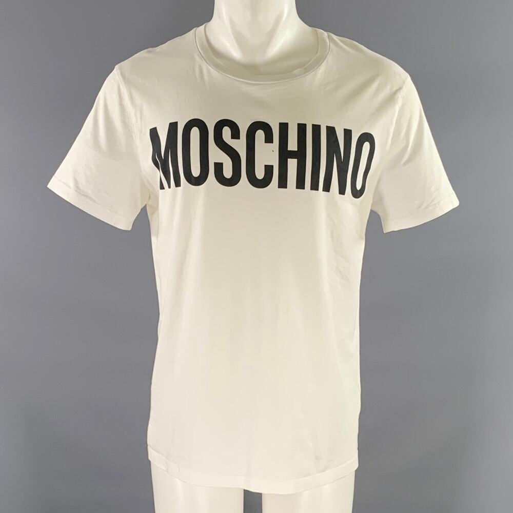 MOSCHINO Size M White Black Logo Cotton Lightweight T-shirt